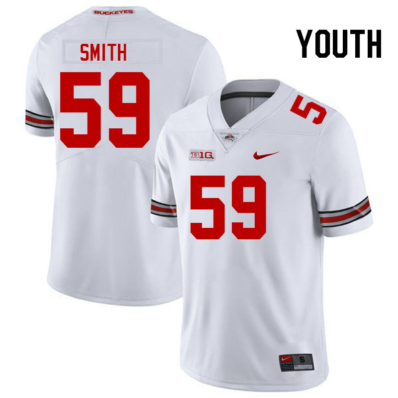 Ohio State Buckeyes Landon Smith Youth #59 White Authentic Stitched College Football Jersey